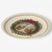 Retro English Holiday Kranz mit Niedlichen Eichhör Pappteller (Schrägansicht)