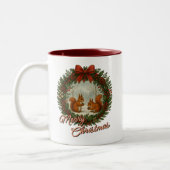 Retro English Holiday Kranz mit Niedlichen Eichhör Zweifarbige Tasse (Links)
