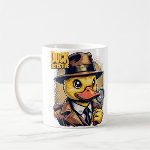 Retro-Enten-Detektiv auf gelben verblassten Linien Kaffeetasse