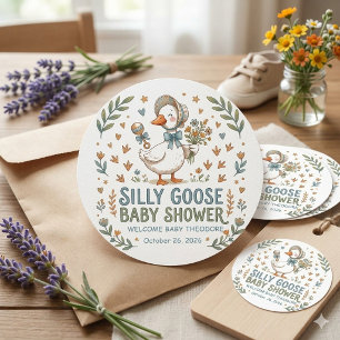 Retro-Enten- und Gänschen-Baby-Party  Runder Aufkleber