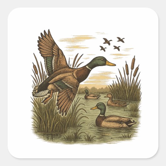 Retro-Entenjagd, Quadratischer Aufkleber (Vorderseite)