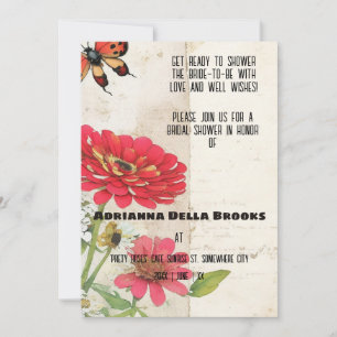 Retro Ephemera Zinnia und Ladybug Brautparty Einladung