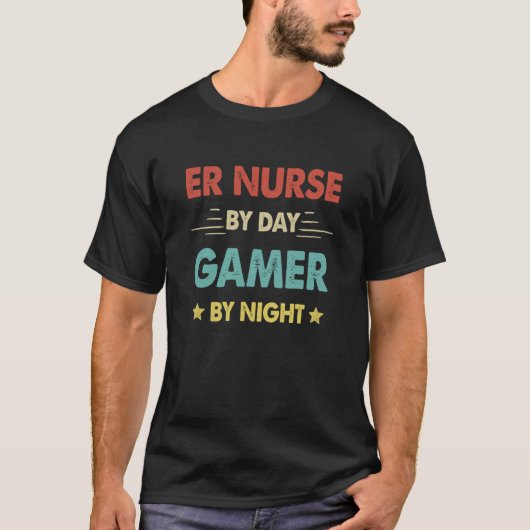 Retro Er Nurse By Day Gamer By Night T-Shirt (Vorderseite)