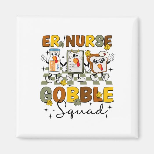 Retro Er Nurse Gobble Squad Erntedank Turkey Ed Magnet (Vorne)