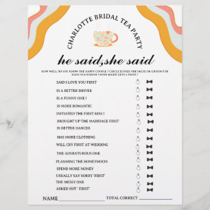 Retro Er sagte, sie sagte Bridal Tee Party Game Flyer