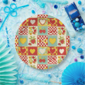 Retro-Erdbeer-Patchwork-Blumenmuster Pappteller (Party)