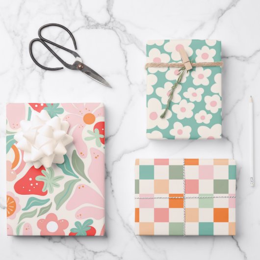 Retro-Erdbeere Geschenkpapier Set (Vorderseite)