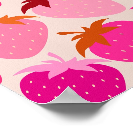 Retro Erdbeeren Rosa und Creme Poster (Ecke)