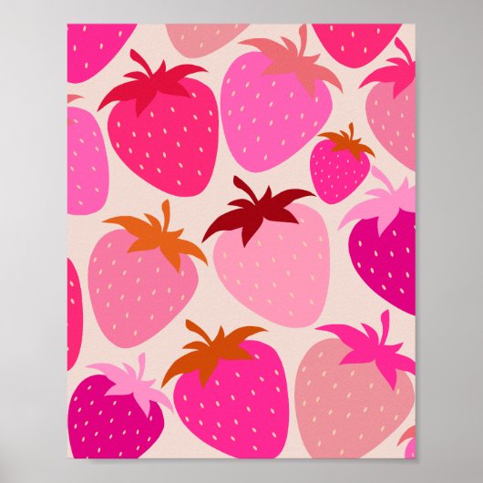 Retro Erdbeeren Rosa und Creme Poster (Vorne)
