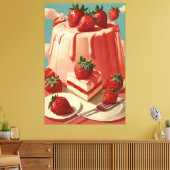Retro-Erdbeerkuchen Canvas Print Leinwanddruck (Insitu (Wohnzimmer))