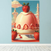 Retro-Erdbeerkuchen Canvas Print Leinwanddruck (Insitu (Holzboden))