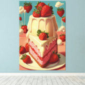 Retro Erdbeerkuchen Canvas Print Leinwanddruck (Insitu (Holzboden))