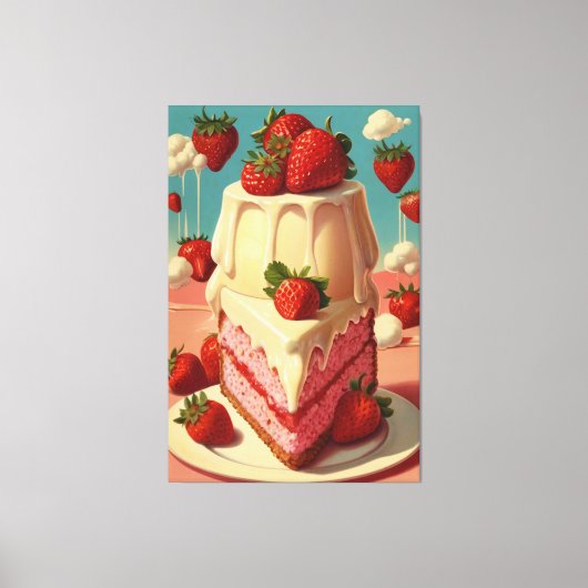 Retro Erdbeerkuchen Canvas Print Leinwanddruck (Vorderseite)