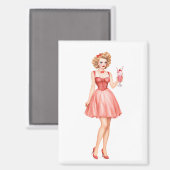 Retro-Erdbeermilchshake-Pin-Up-Girl Magnet (Vorderseite/Rückseite)