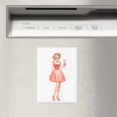 Retro-Erdbeermilchshake-Pin-Up-Girl Magnet (In Situ (Geschirrspüler))