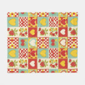 Retro-Erdbeerstückwerk-Blumenmuster Fleecedecke (Vorderseite (Horizontal))