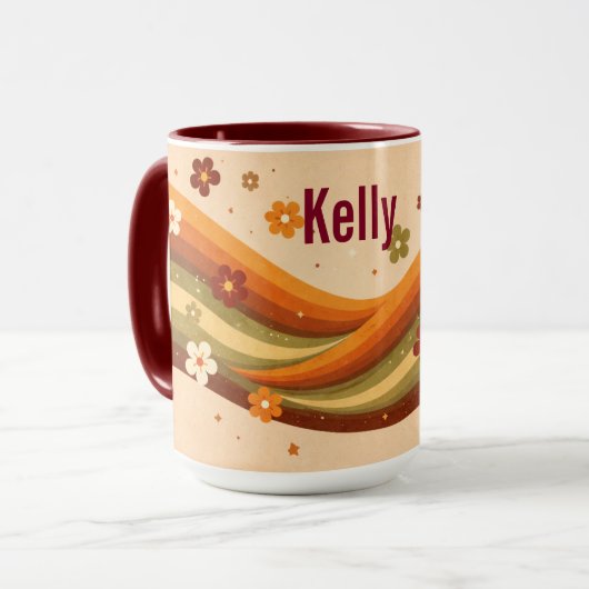 Retro Erdig Regenbogen & Blumen Benutzerdefinierte Tasse (Vorderseite Links)