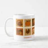 Retro Erntedank Briefmarke Collage Personalisiert Kaffeetasse (Links)