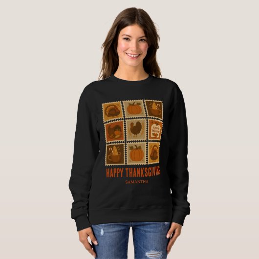 Retro Erntedank Briefmarke Collage Sweatshirt (Vorne ganz)