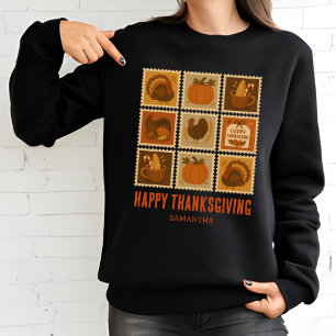 Retro Erntedank Briefmarke Collage Sweatshirt