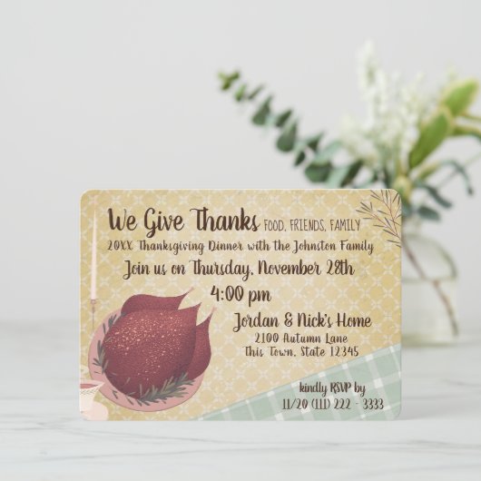 Retro Erntedank Dinner Einladung (Stehend Vorderseite)