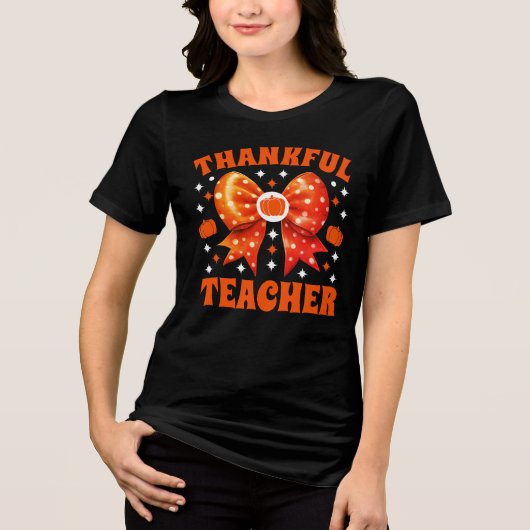 Retro Erntedank Lehrerin Coquette Bow Tri-Blend Shirt (Vorderseite)