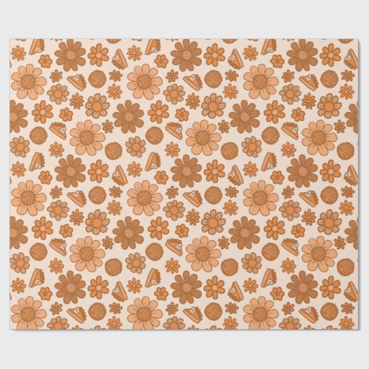Retro Erntedank Pumpkin Pie und Herbst Blume Geschenkpapier (Flach)