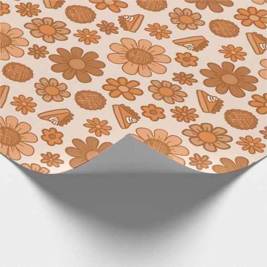 Retro Erntedank Pumpkin Pie und Herbst Blume Geschenkpapier (Ecke)