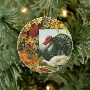 Retro Erntedankfest, wilde Truthähne Herbstfarben Keramik Ornament