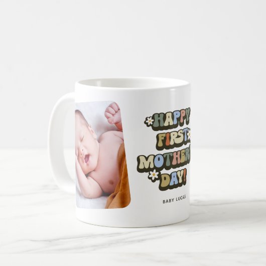 Retro Erster Muttertag 2 Foto Kaffeetasse (Vorderseite Links)