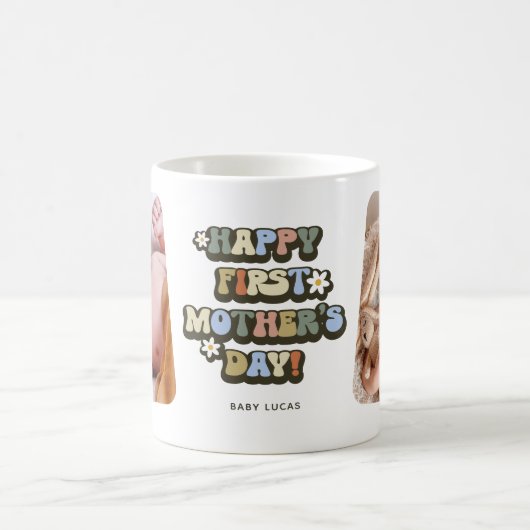 Retro Erster Muttertag 2 Foto Kaffeetasse (Mittel)