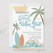 Retro Erstes Abwischen Surfsurfen 1. Geburtstag Einladung (Vorderseite)
