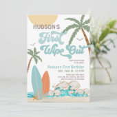 Retro Erstes Abwischen Surfsurfen 1. Geburtstag Einladung (Stehend Vorderseite)