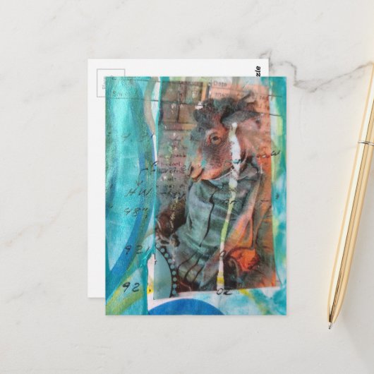 Retro Esel Unique Mixed Media Collage Postkarte (Vorderseite/Rückseite Beispiel)
