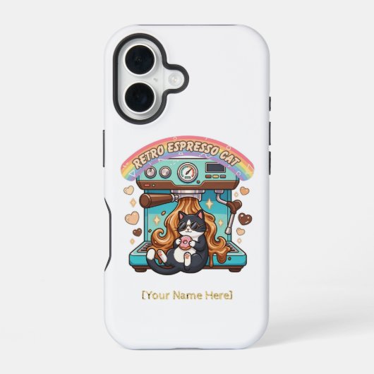 Retro Espresso Süße Katze Kaffee Personalisiert iPhone 16 Hülle (Rückseite)