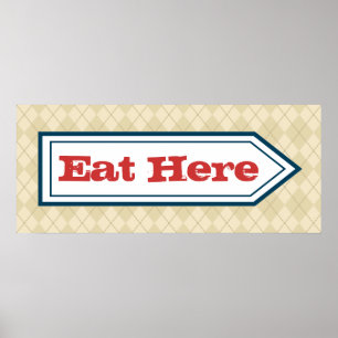 Retro-Ess hier-Schild Poster