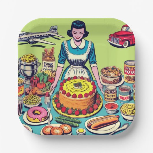 Retro-Essen-Comics Pappteller (Vorderseite)