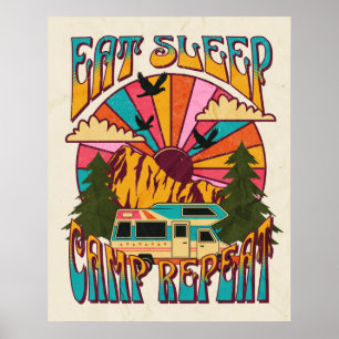 Retro Essen Schlaf Camping Wiederholung Poster