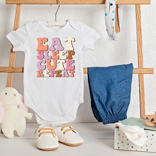 Retro essen Schlafen Niedlich wiederholen Baby Bod Baby Strampler