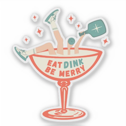 Retro essen, trinken und Meren Pickleball Weihnach Aufkleber (Vorderseite)