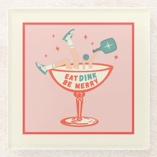 Retro essen, trinken und Meren Pickleball Weihnach Glasuntersetzer (Vorderseite)