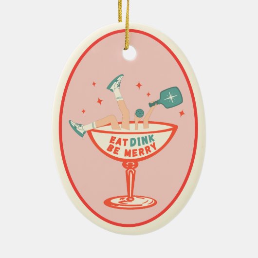 Retro essen, trinken und Meren Pickleball Weihnach Keramik Ornament (Hinten)