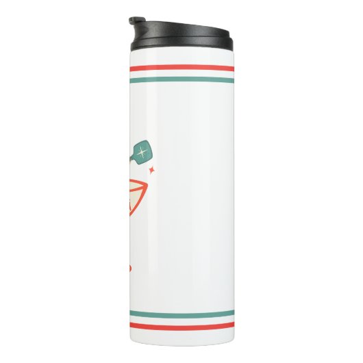 Retro essen, trinken und Meren Pickleball Weihnach Thermosbecher (Nach rechts gedreht)