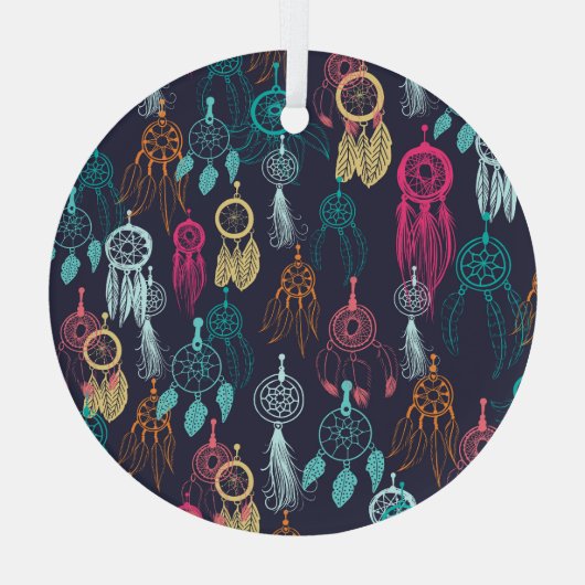 Retro Ethnic Doodle: Dreamcatcher Collection Ornament Aus Glas (Rückseite)