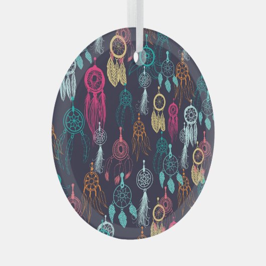 Retro Ethnic Doodle: Dreamcatcher Collection Ornament Aus Glas (Vorderseite Rechts)