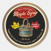 Retro-Etikett Ahornsirup mit Eimer Runder Aufkleber (Vorderseite)