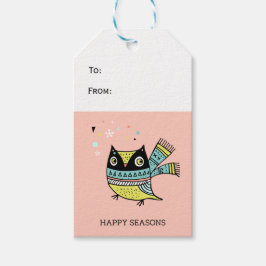 Retro-Eule-Happy-Saison Geschenkanhänger