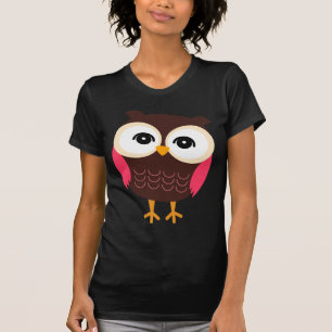 Retro Eule in Brown und im Rosa T-Shirt