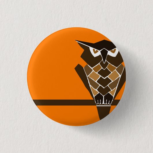 Retro-Eule-Knopf (braun) Button (Vorderseite)