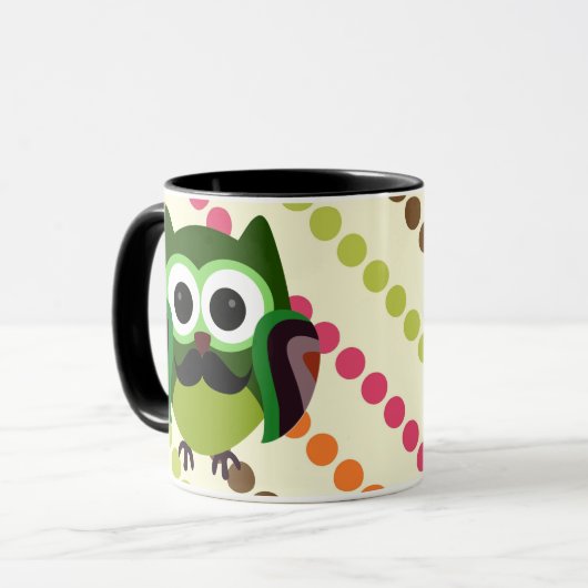 Retro Eule mit dem Schnurrbart Tasse (Vorderseite Links)